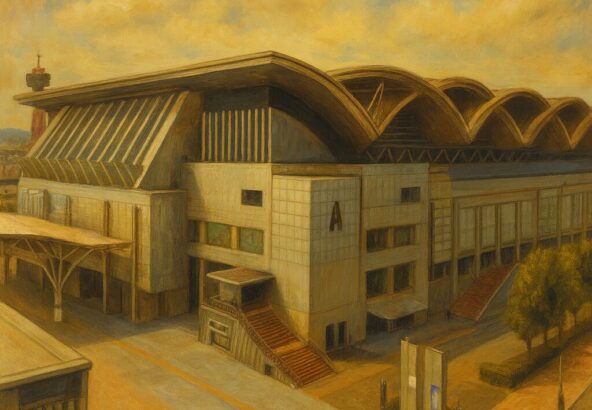 マリンメッセ福岡A館を油絵風に描いたリアルな建築アート