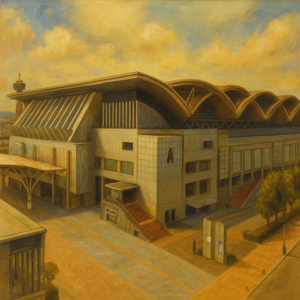 マリンメッセ福岡A館を油絵風に描いたリアルな建築アート