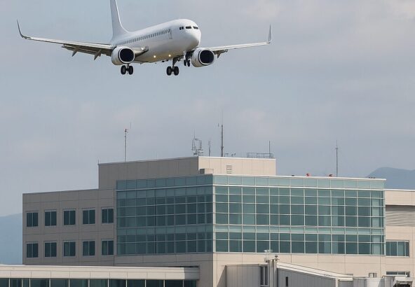 福岡空港と旅客機が見える景観