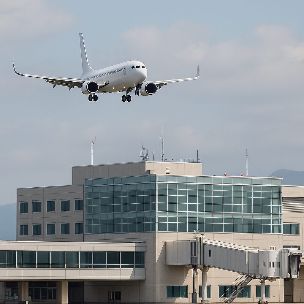 福岡空港と旅客機が見える景観