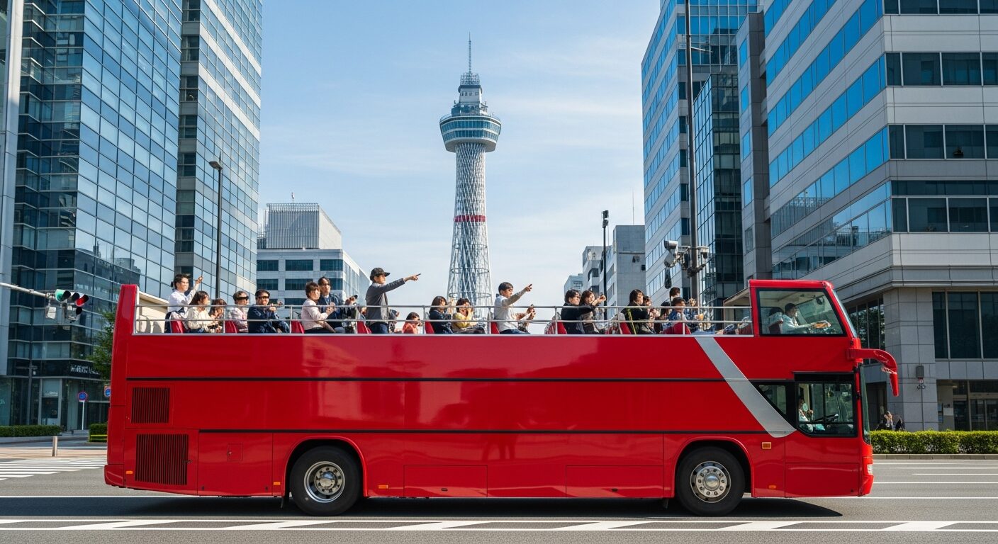 福岡オープントップバスで市内観光！屋根のない2階建てバスからの絶景のイメージ画像