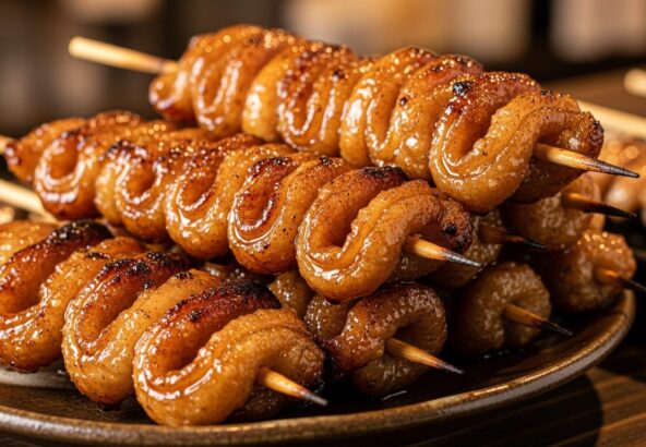 カリカリの皮が絶品！博多独特の「とりかわ焼き鳥」を味わう夜のイメージ画像