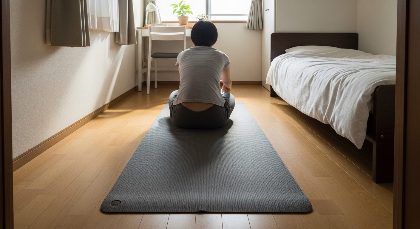 お部屋でヨガ・ストレッチ！1Kの広さを活かした健康維持とリラックスのイメージ画像