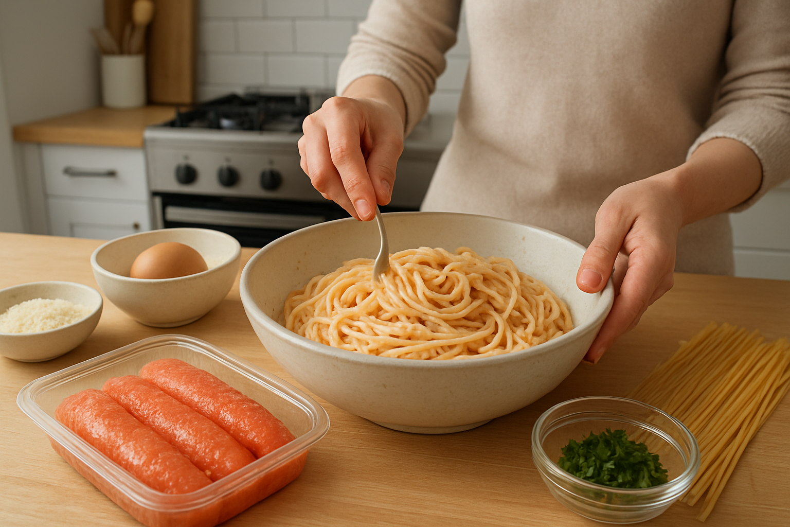 お部屋のキッチン活用術！博多食材で作る簡単「明太子パスタ」のイメージ画像